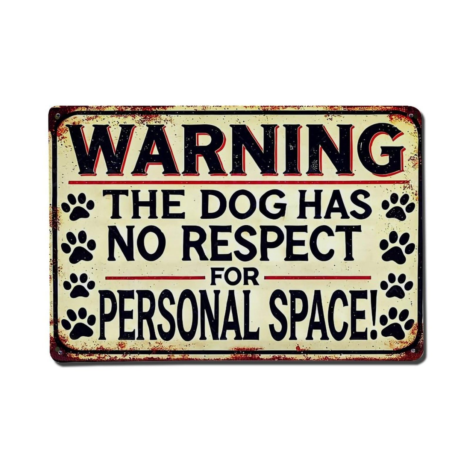 Jdfenggu Vintage Warning Dog No Respect Personal Space Retro Metal Tin Sign, Metal Poster For Bar, Home, Man Cave, Kitchen, Laundry Room Art Decor 8X12 Inch