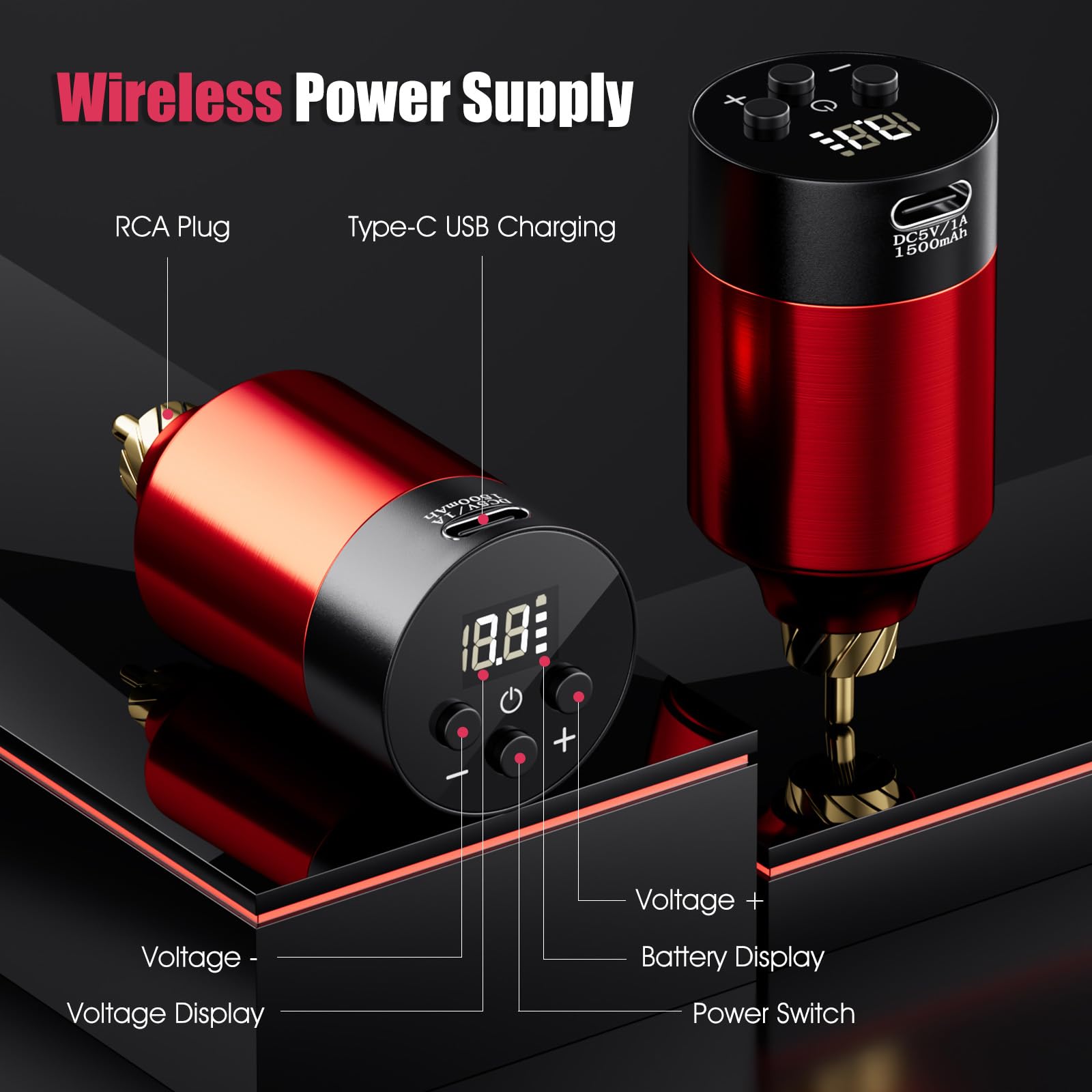 Drahtloser Pen Maschine Set mit 2 Stück 1500mAh Batterie 10 Stück Nadel 10 Tinten Komplette Zubehörteile für Anfänger