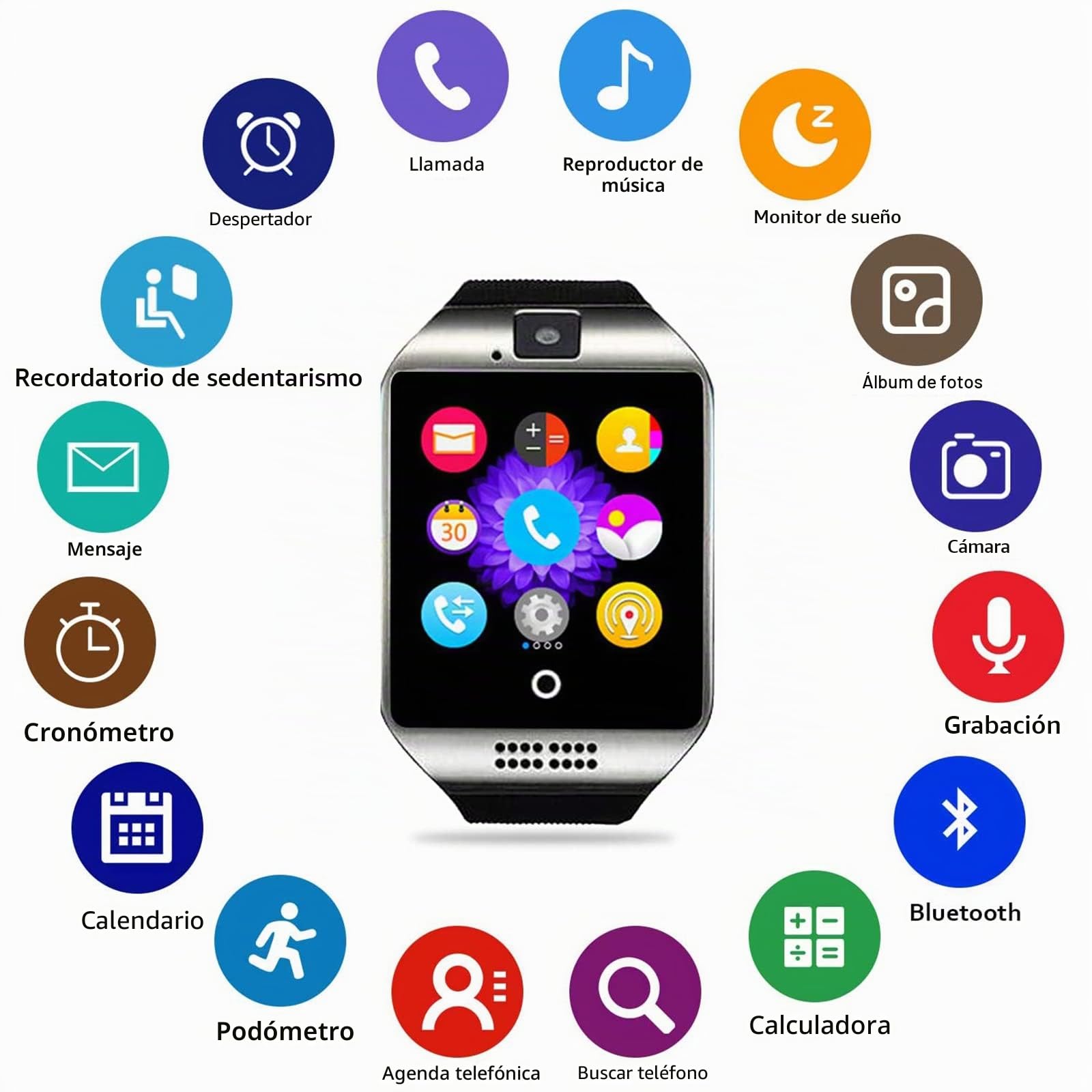Reloj Inteligente Android con Pantalla Táctil Completa para Mujeres, Hombres Y Niños, con Ranura para Tarjeta SIM, Podómetro, Cámara, Reloj Recordatorio De Notificación De Mensaje