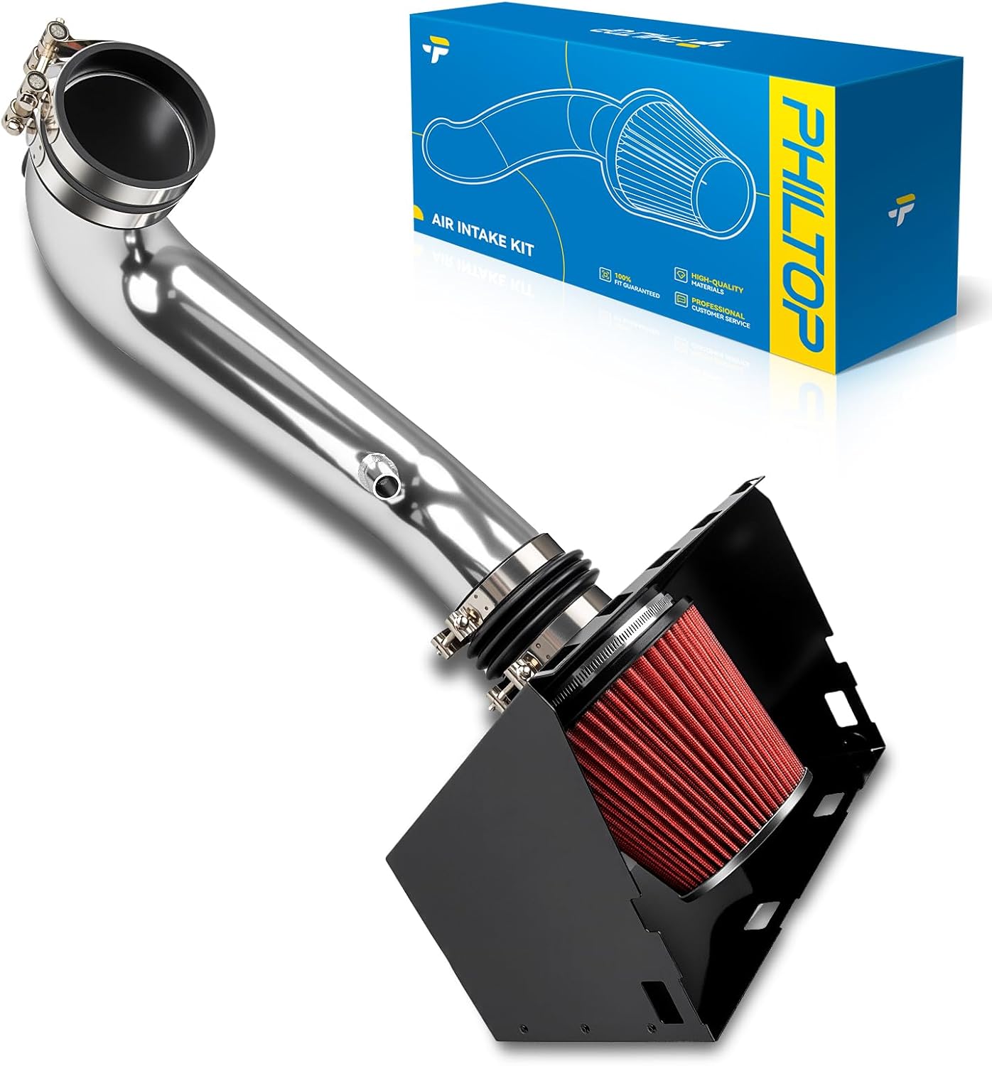 PHILTOP 3.5" Cold Air Intake Kit System + Heat Shield Compatible with Dodge Ram 1500/2500/3500 2009-2021 V8 5.7L, High Performance, Red Red 2009-2018 Ram 1500