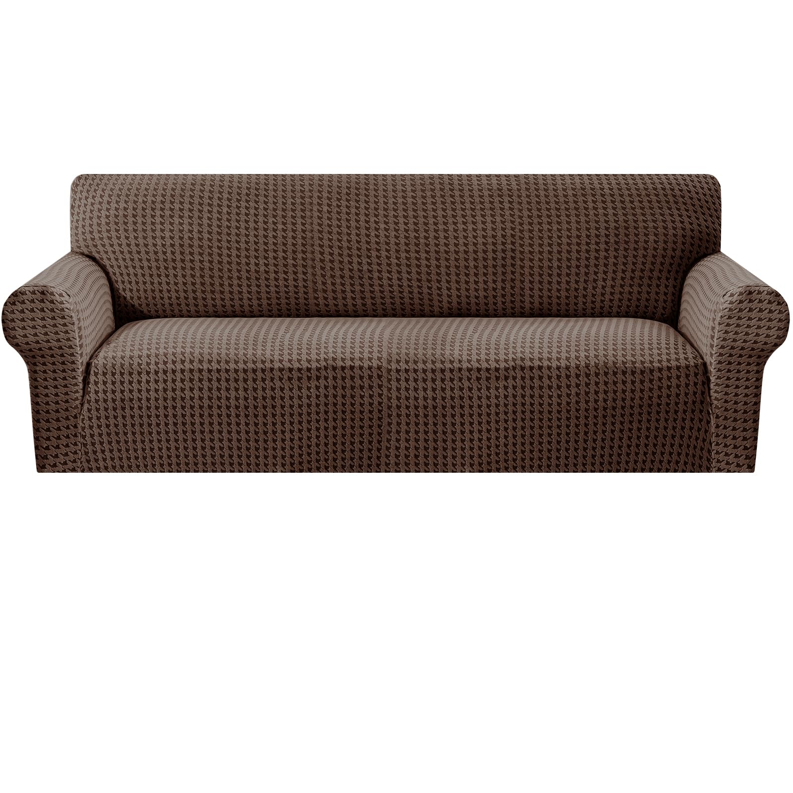 MAXIJIN Stretch 4 Seater Couch Cover Sofa Covers (91"-110" Extra Large Sofa Slipcovers with Non-Slip Foam & Elastic Strap, Dog Cat Pet Friendly Furniture Protector (Brown, 4 Seater) — image 1