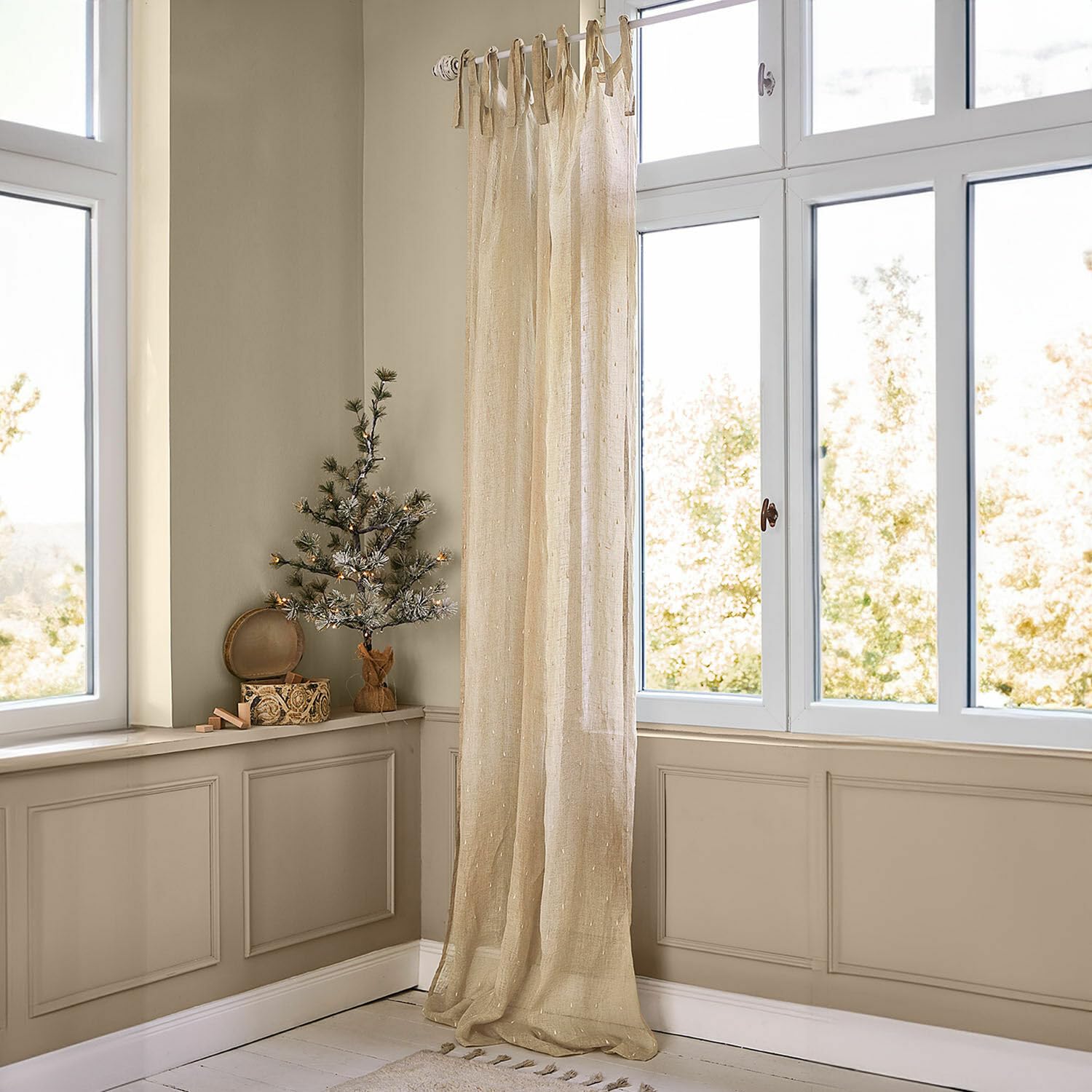 Loberon Gardine Saphie, leinen/weiß