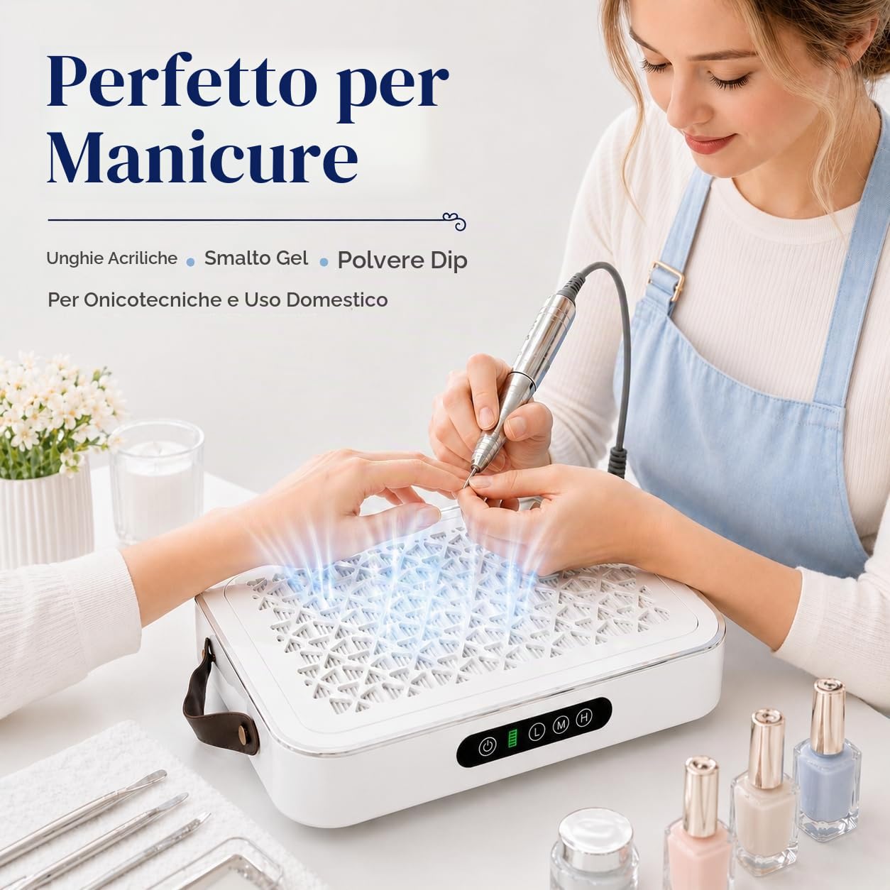 Aspiratore di Polvere per Unghie 72W, Aspiratore Unghie Professionale 9000RPM con Carta da Filtro, Doppia Potenza di aspirazione, Fresa per unghie, 3 Velocità per manicure, salone di unghie