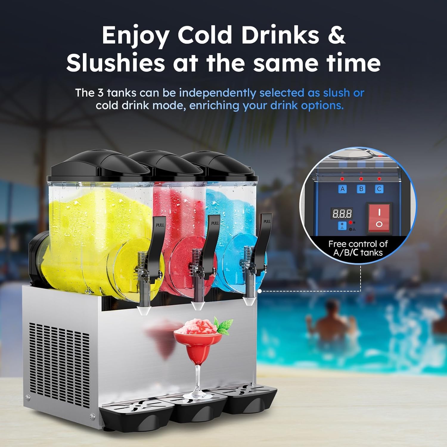 Máquina Comercial De Granizados De 15 litros - 3 Depósitos para Margaritas, Máquina De Batidos Y Bebidas Congeladas De 1300 W para Bares, Restaurantes, Fiestas Y Cafeterías.