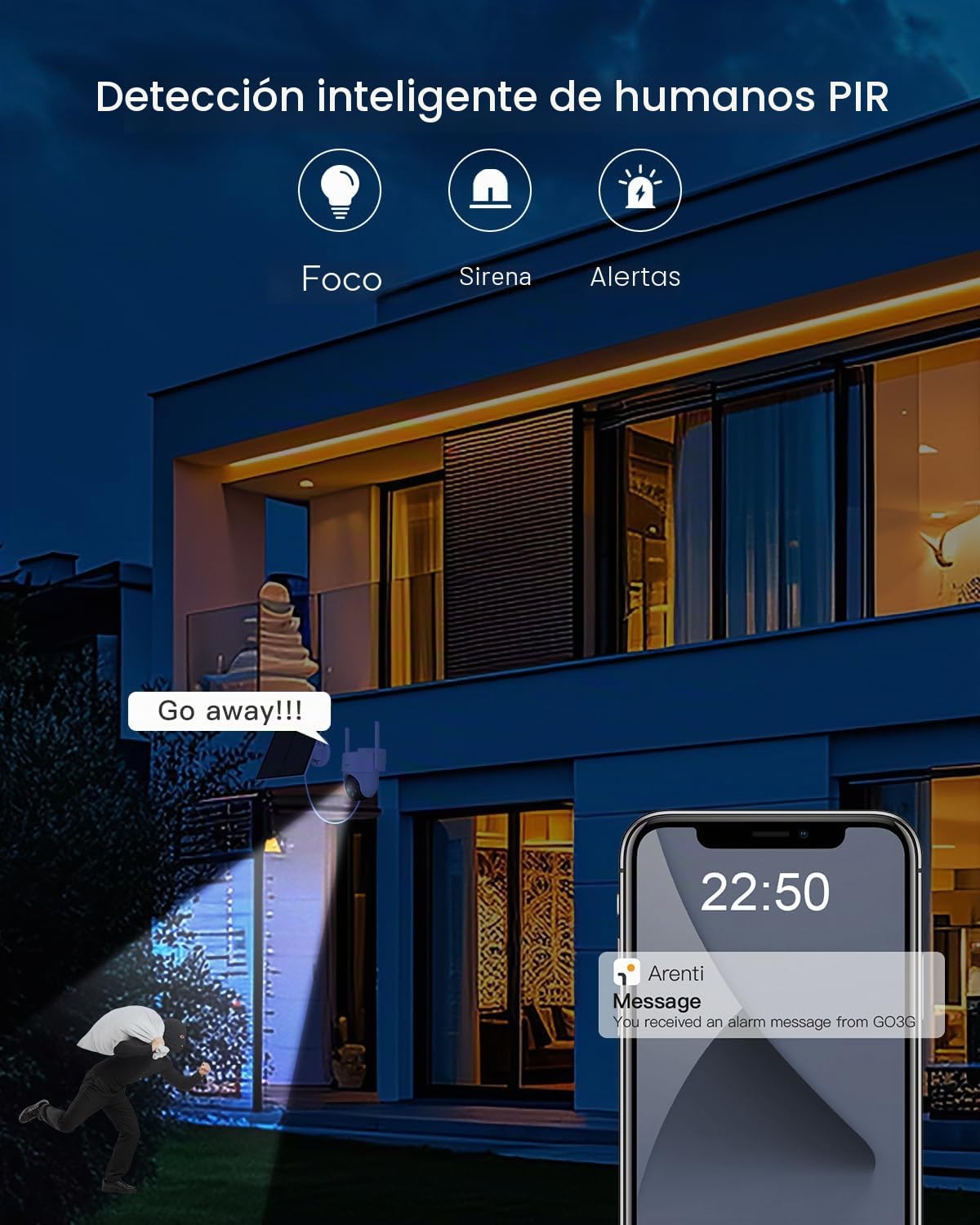 ARENTI 4G LTE Cámara Vigilancia Exterior con SIM Tarjeta, 355° PTZ Cámara Sin Cable con Solar, 2K Cámaras Sin WiFi con Batería 10400 mAh, Detección de Movimiento PIR, Visión Nocturna en Color, IP65