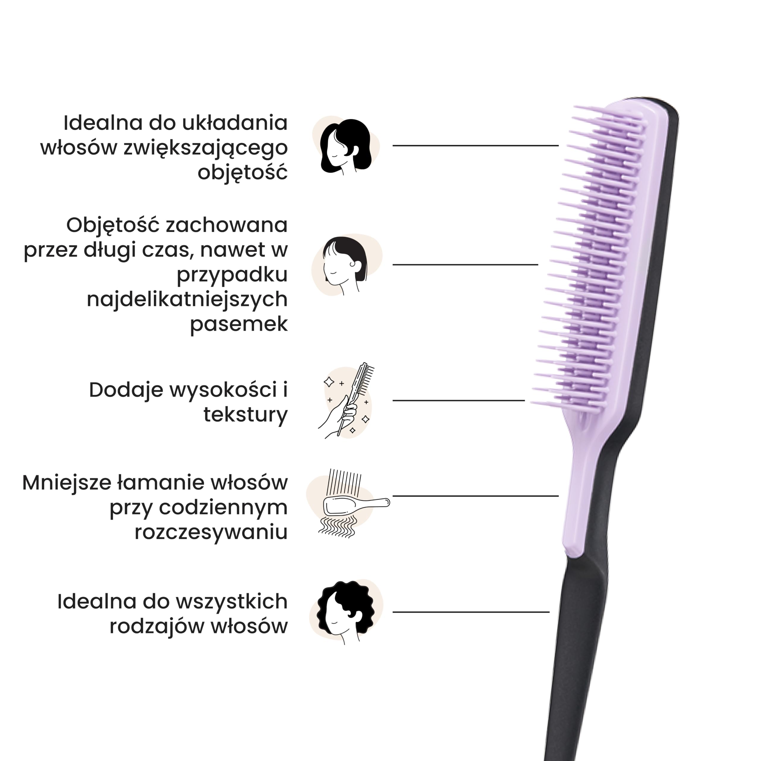 Tangle Teezer The Ultimate Volumizer do wszystkich rodzajów włosów - dodaje wysokości, tekstury i objętości - delikatny grzebień do tapirowania minimalizuje niszczenie włosów - Czarna/Liliowa