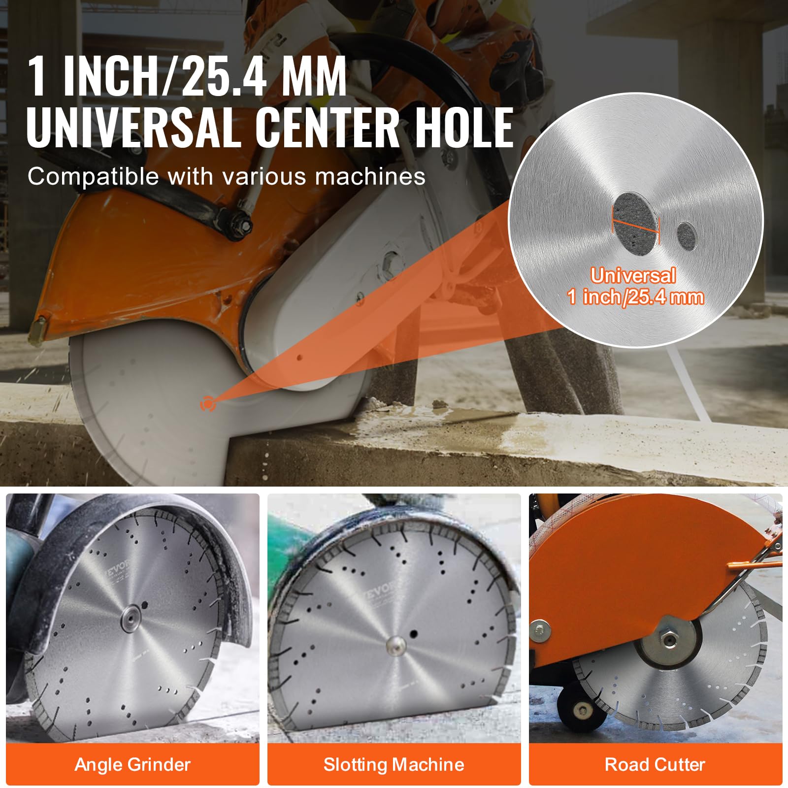 VEVOR Disque à Tronçonner Diamanté 350 mm, Disque Diamant Humide ou Sèche, Lame de Scie à Béton avec Dents Inclinées de 12 mm, Diamètre du Trou Central Universel 25,4 mm, pour Béton, Carrelage, Brique