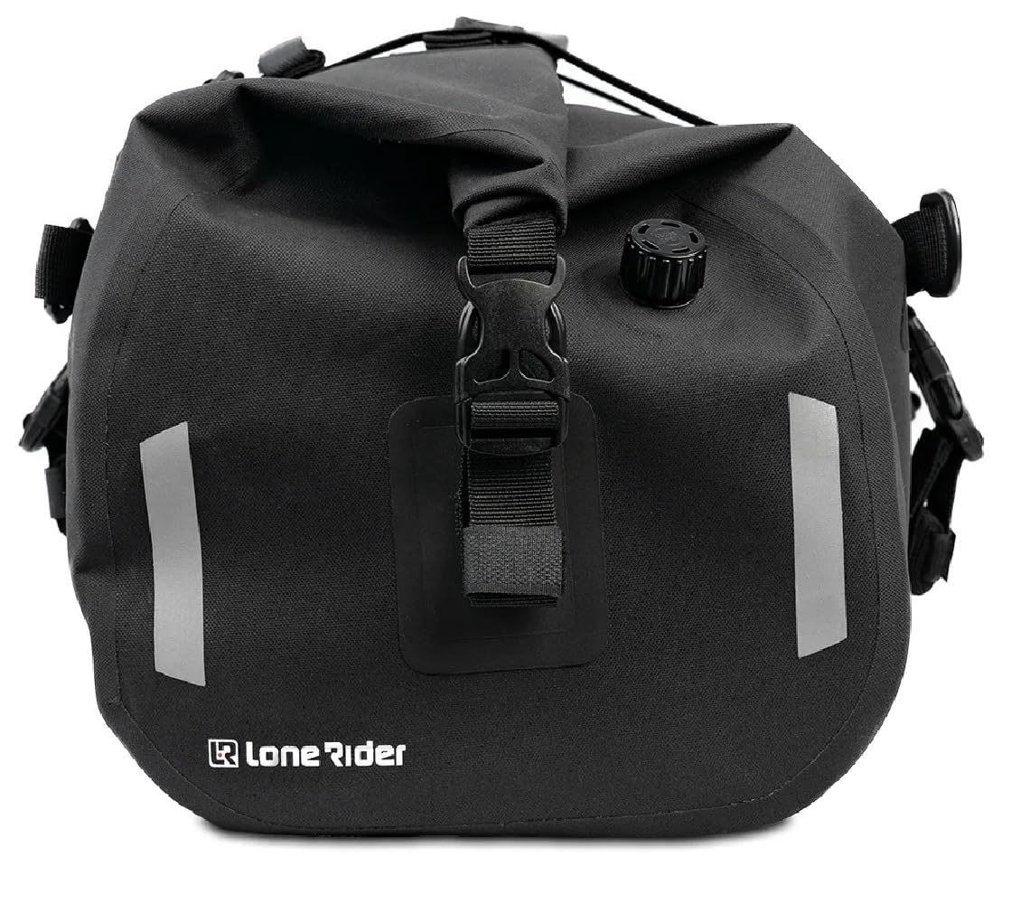 Lone Rider Borsone Impermeabile 50 L per Moto, Antipolvere e Arrotolabile, per Campeggio e Kayak, TPU 600D con Cuciture Saldate, Valvola dell'Aria, Pannelli MOLLE e Cinghie a Sgancio Rapido