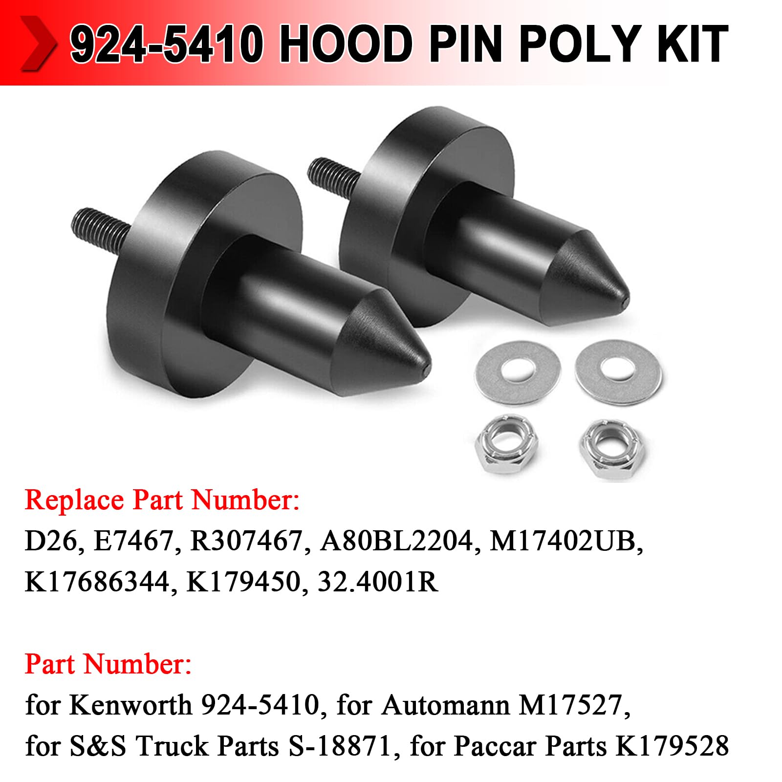 924-5410 Hood Pins Hood Pin Bushing Poly Kit Fit for Kenworth T2000, T400, T440, T450, T470, T600, T660, T800, W900