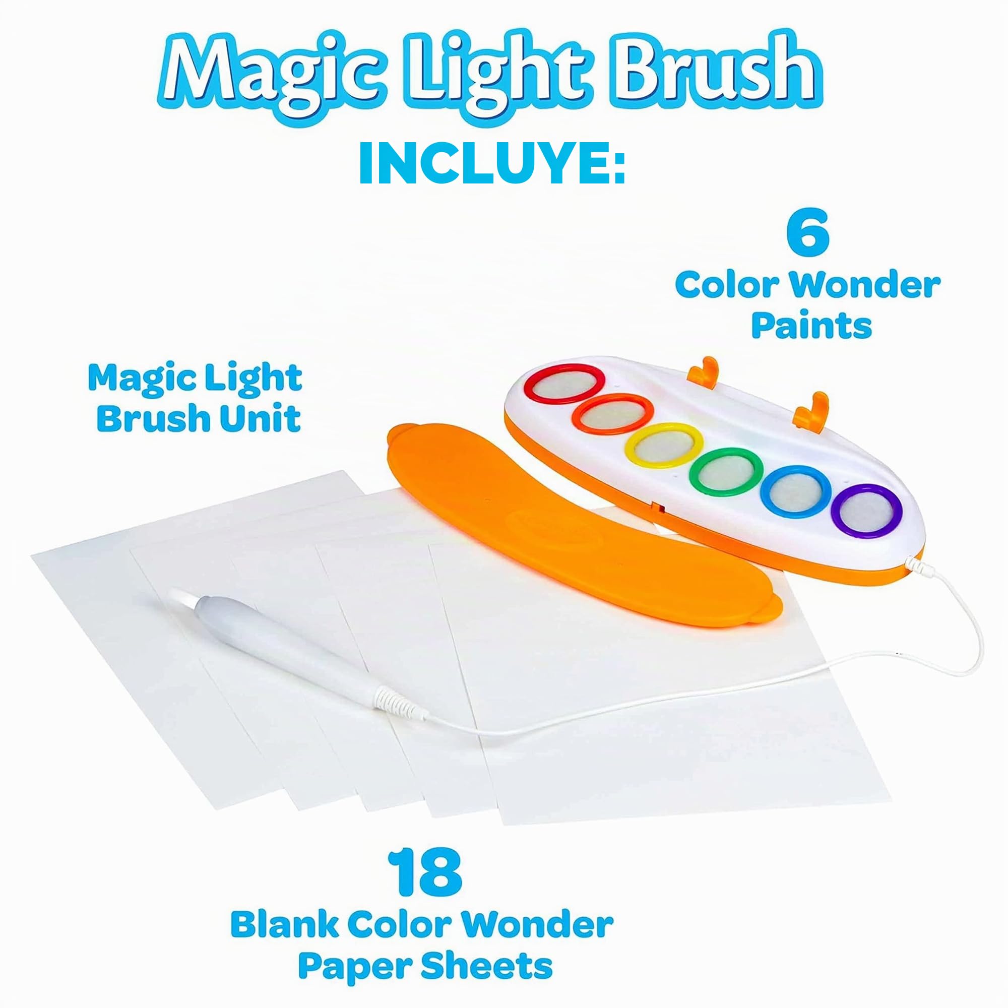 CRAYOLA Color Wonder Magic Light Brush – Pincel De Pintura Sin Manchas Para Niños A Partir De 3 Años, Versión Internacional 75-7131