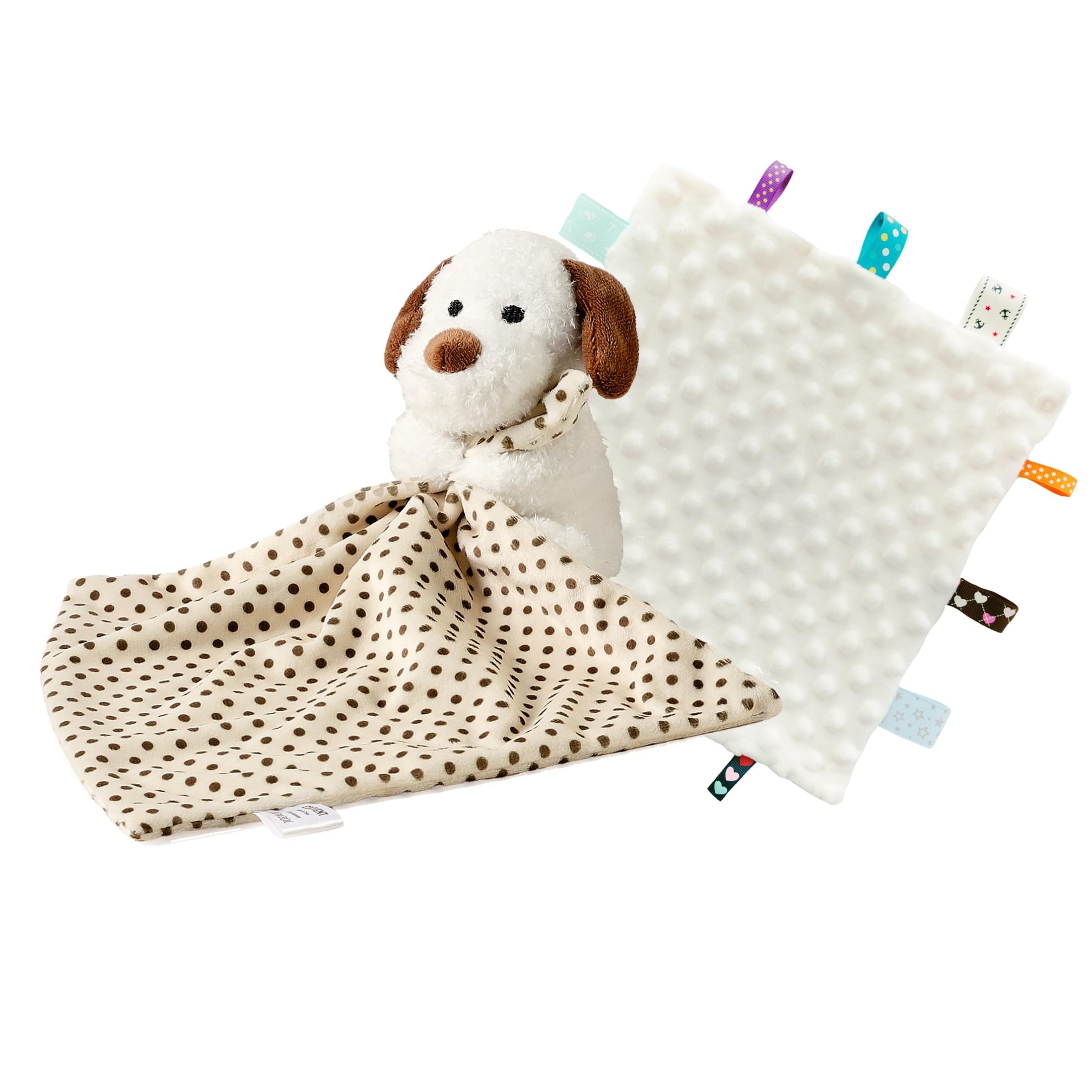 CREVENT Soft Plush Animal Face Security Blankets for Boys and Girls, Great Gifts for Birthday Baby Shower - Hugging Dog + Tag