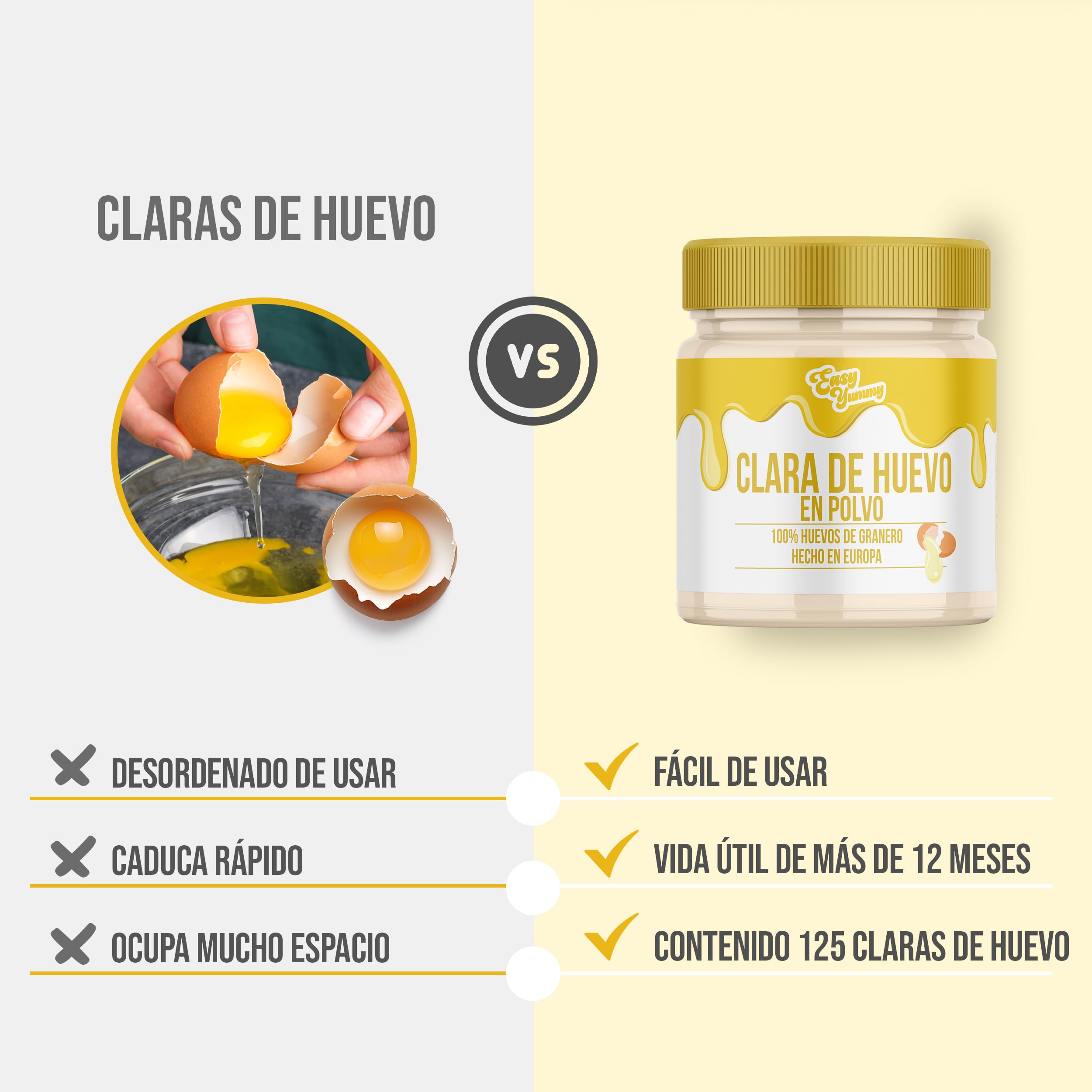 EASY YUMMY - Clara de huevo en polvo para repostería (500 kg), 100% Huevos en polvo