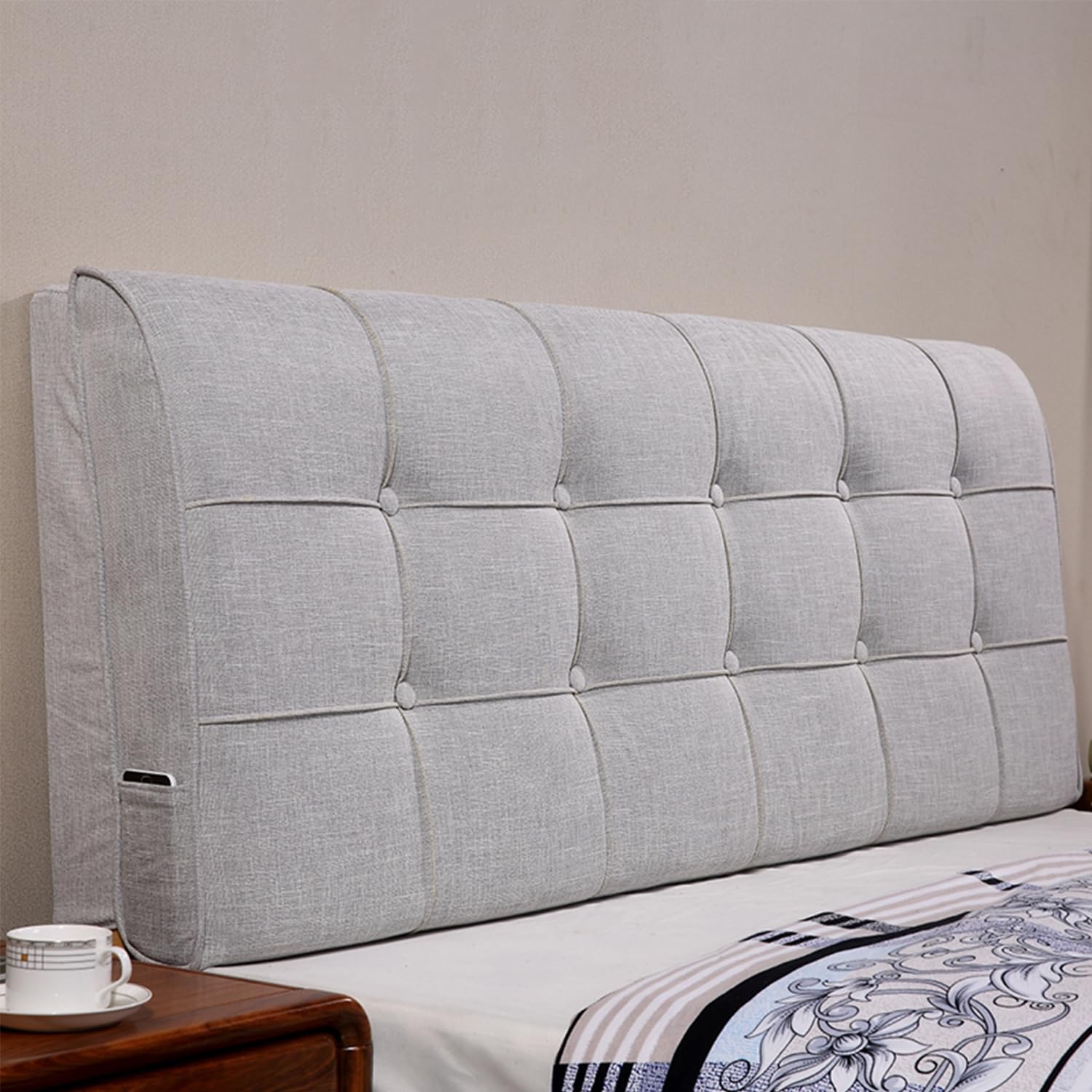 (FR:Tête de lit capitonnée en Lin, tête de lit capitonnée à Fixation Murale, tête de lit épaisse, Dossier de lit, Coussin de Chevet Amovible pour Chambre à Coucher, Tatami, Gris, Chevet 35