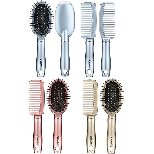 Conair Detangle & Style Wide-Tooth Comb and Travel Hairbrush Set, Detangler Brush and Comb Set, 2 Count, Color May Vary