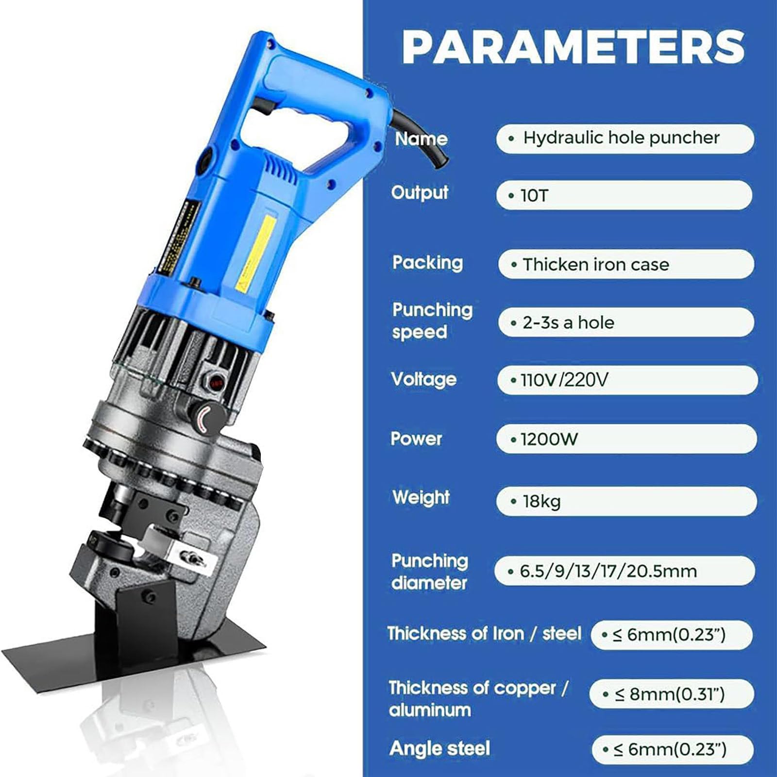 Perforadora HidráUlica de 1500 W, Herramienta de PerforacióN HidráUlica EléCtrica, Perforadora de Agujeros para Placas de Acero, Placas de Acero Angulares, Placas de Hierro,Channel Steel