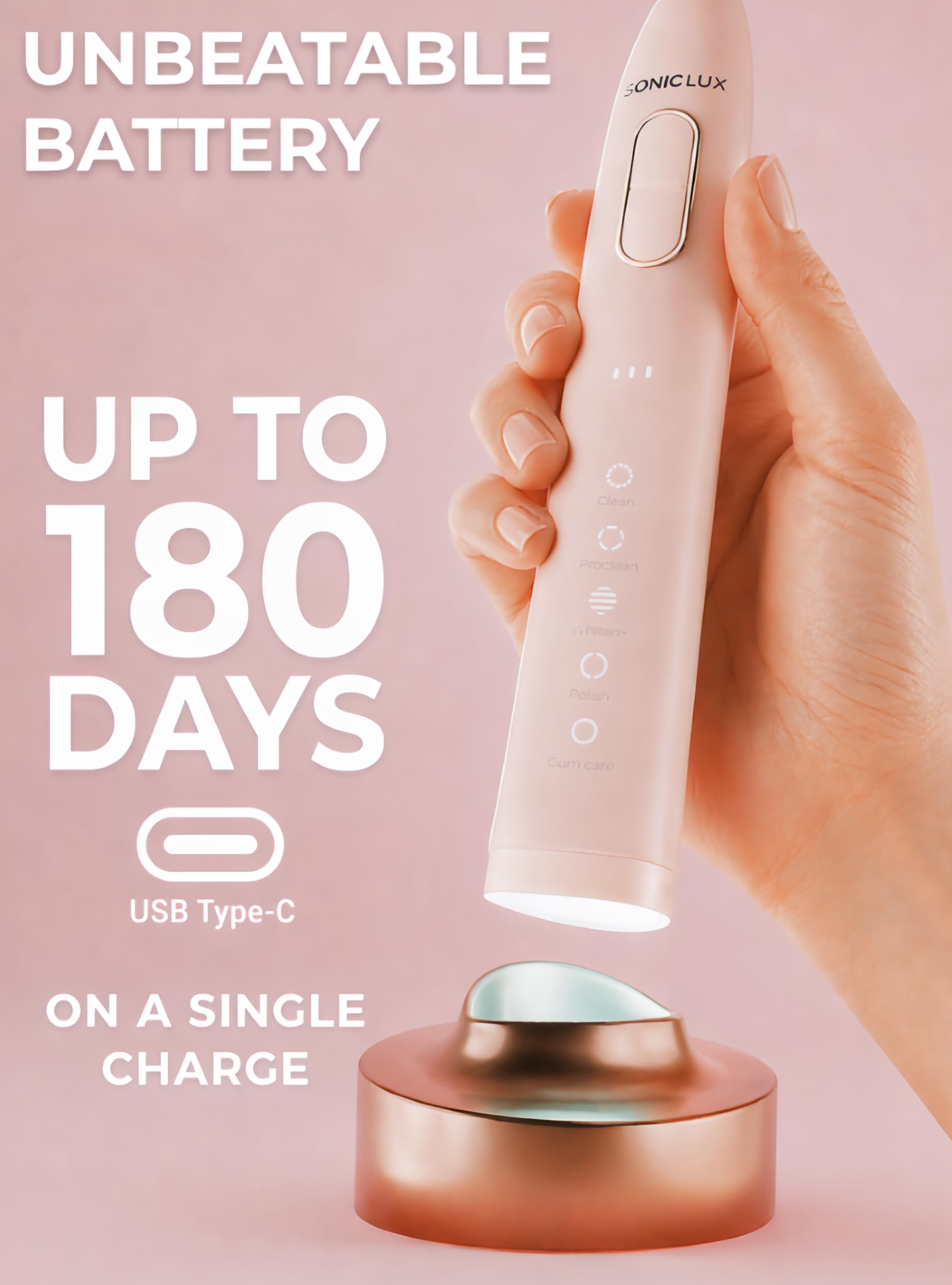 Amazon.com: SMILE NOVA Sonic Lux™ Pink Electric Toothbrush for