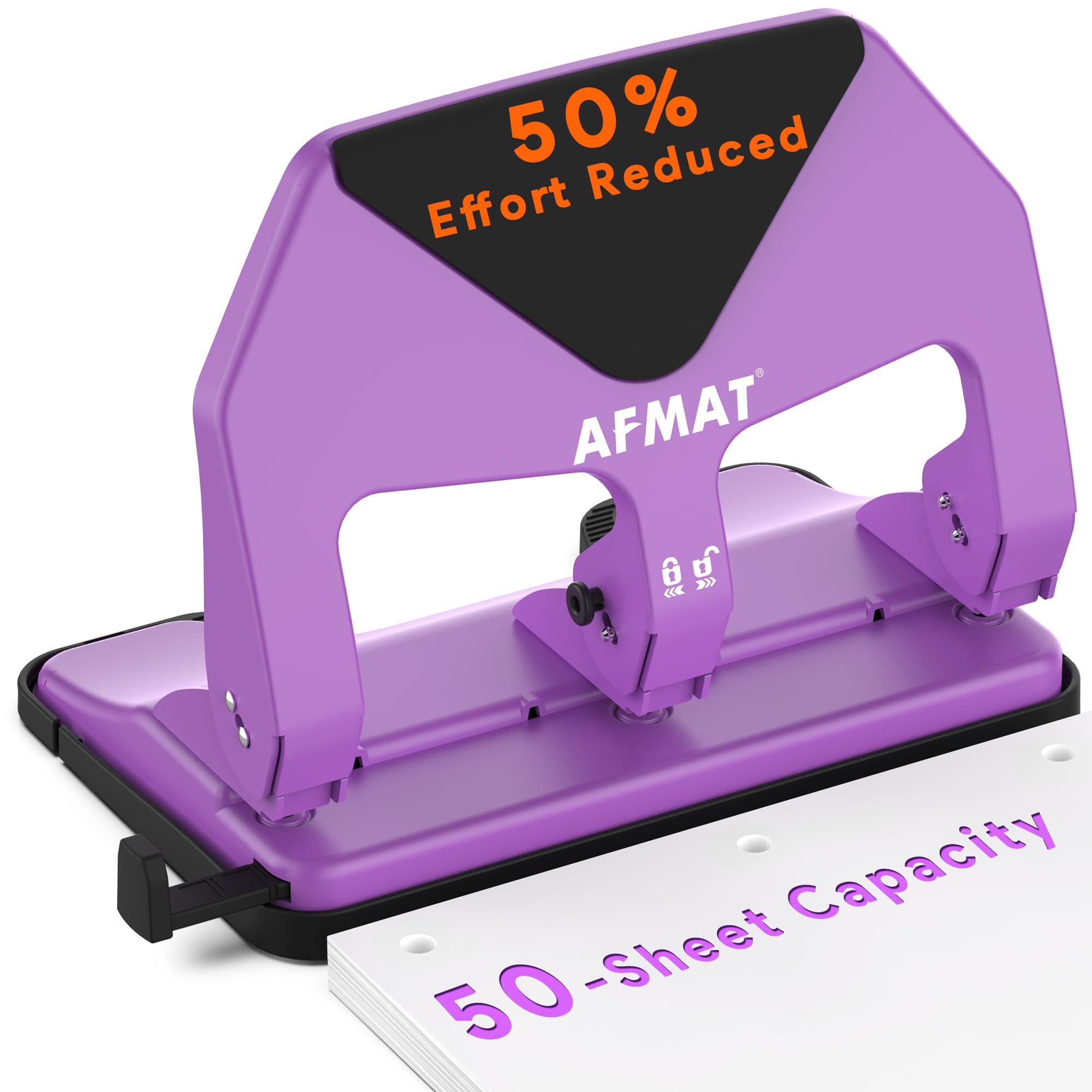 AFMAT HP20 Robuster 3-Lochstanzer, 50 Blatt Kapazität, 60 % reduzierter Aufwand, Dreilochstanzer für Ordner, 10 K + Anwendungen, große Spanablage, verstellbare Papierführung, Büro-Metall-Papierstanzer