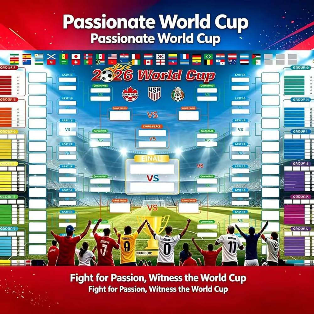 Shengou 60×84cm Fútbol M 2026 Wallchart con 2 Bolígrafos, Fijaciones Copa Mundial de Fútbol
