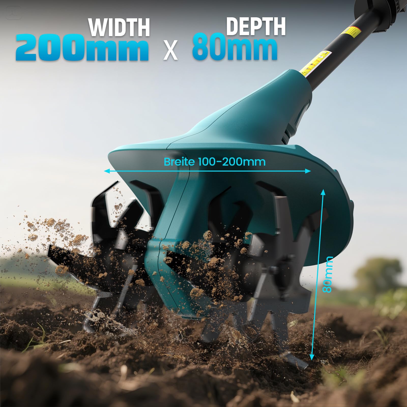 Akku-Bodenhacke Motorhacke für Makita 18V Akku – 360 U/min Motor, 20cm Arbeitsbreite & 13cm Arbeitstiefe für Beet, Acker & Landwirtschaft(Ohne Akku)