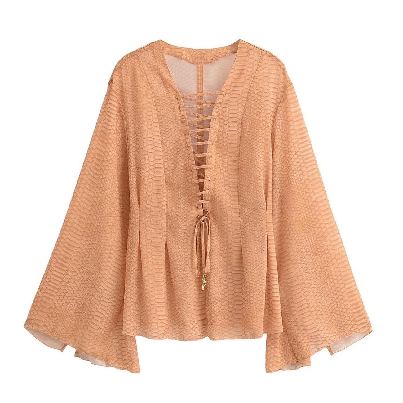 Camisa de manga larga para mujer, con cordones, de gasa, holgada, informal, a la moda