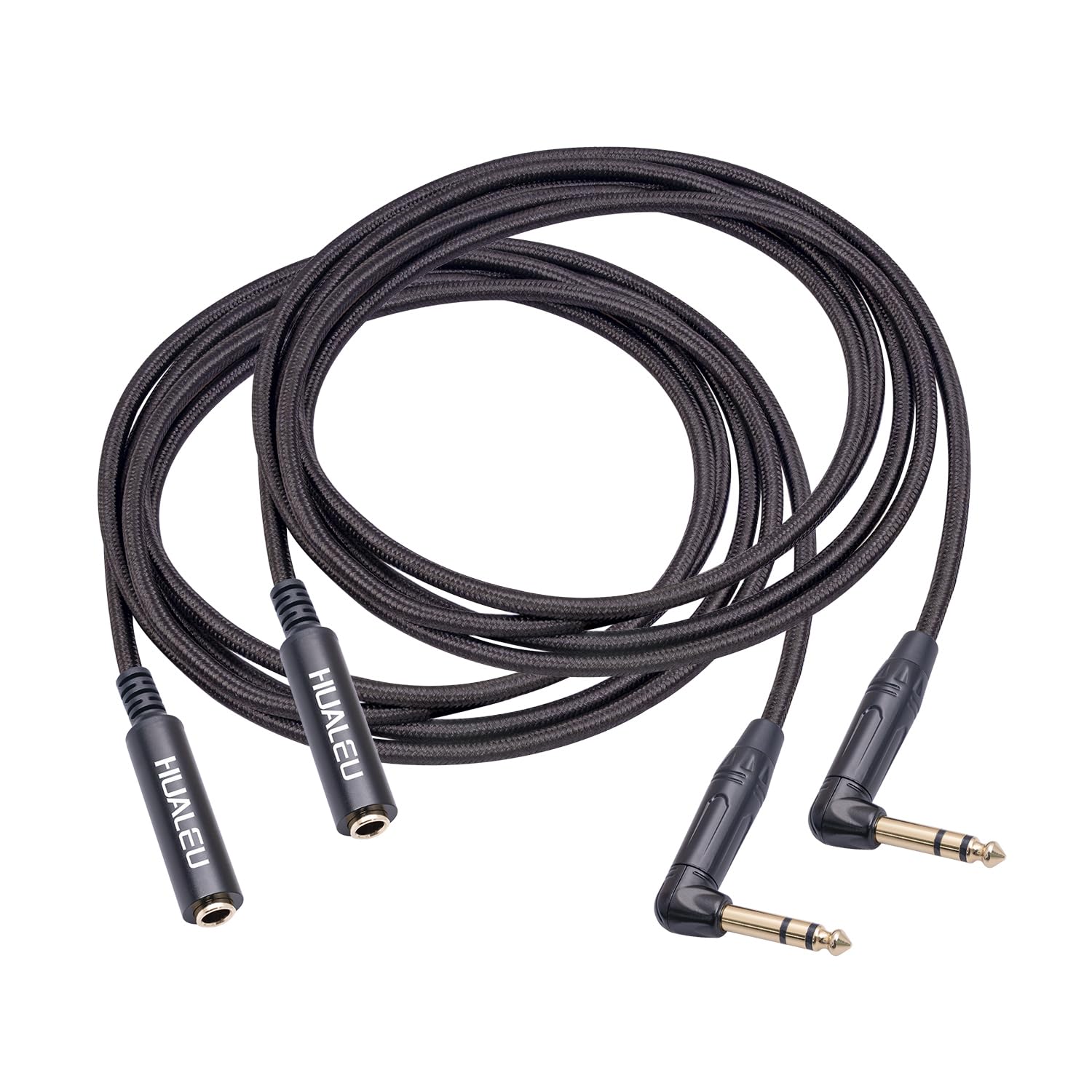 HUAELU 2Pack 3.3FT Right Angle 6.35mm TRS Stereo Male to Female Audio Cable,Right Angle 1/4 TRS Male to Female Stereo Headphone Guitar Extension Cable