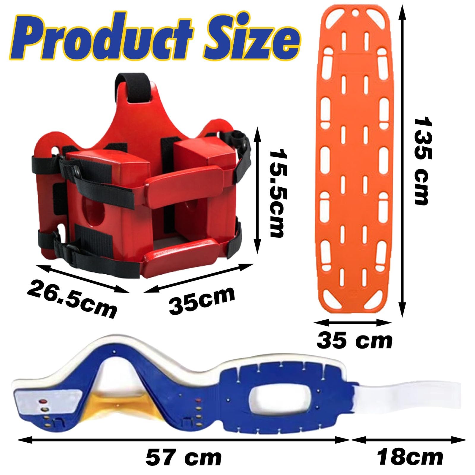 Tavola spinale pediatrica da 135 cm - Barella di Primo Soccorso per Immersioni e addestramento EMS, Include immobilizzatore per la Testa e tutore per Il Collo, Maggiore Sicurezza per la risp