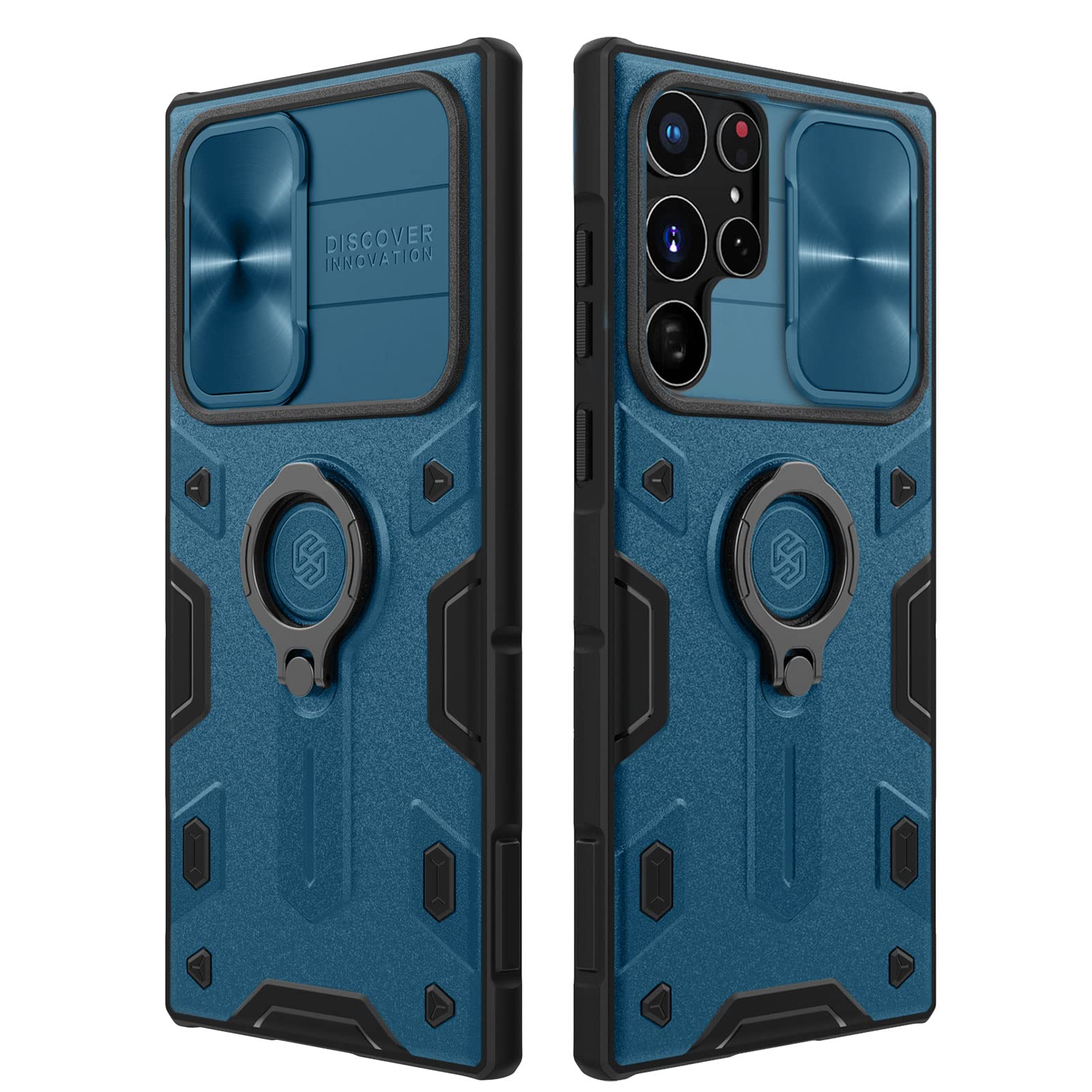 imluckies for Samsung Galaxy S22 Ultra Case with Camera Cover & Kickstand, 360°Rotating Ring Stand + Slide Lens Protection, Shockproof Bumper, Impact-Resistant Case for Samsung S22 Ultra 5G 6.8", Blue