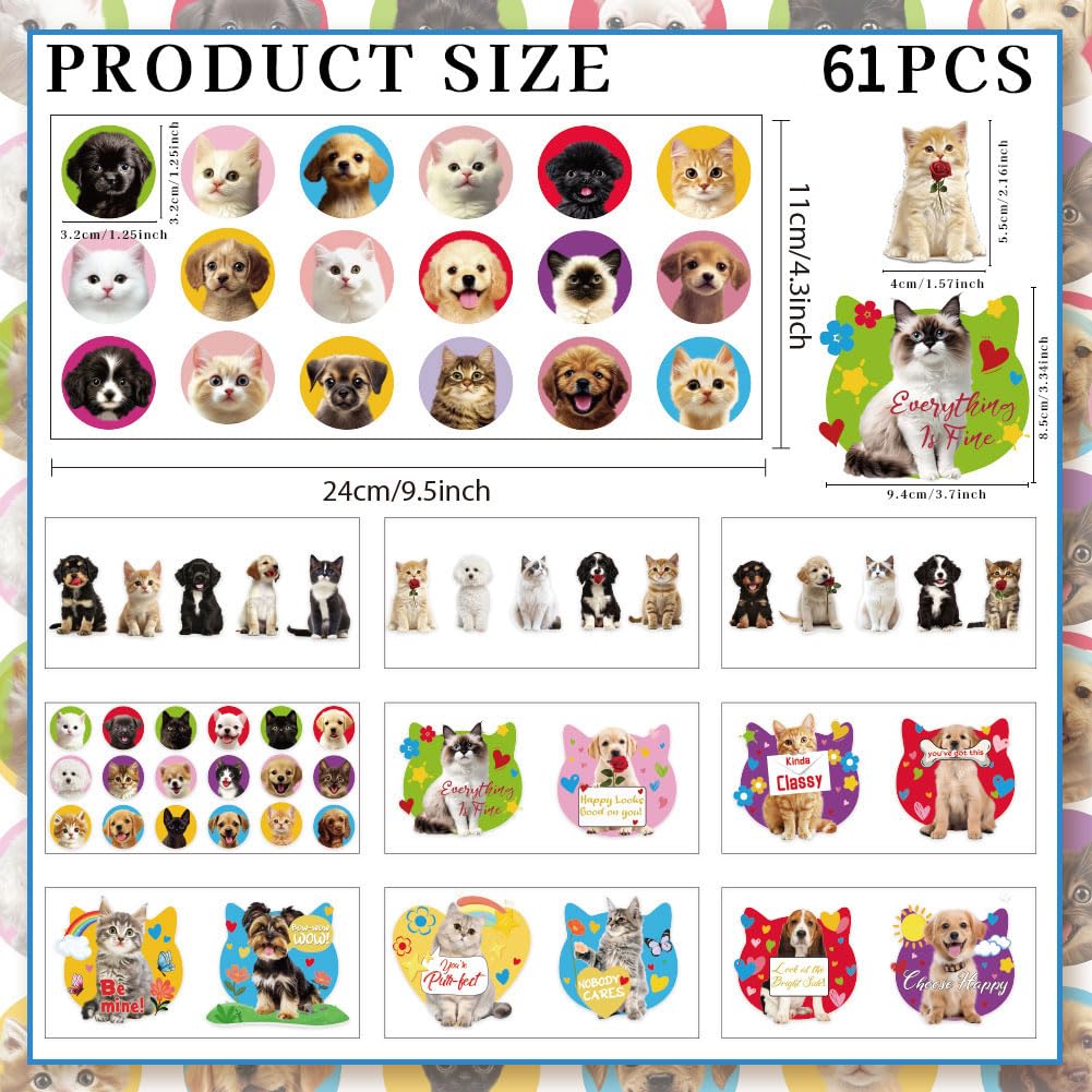 GOMAKERER 61 Pcs Pet Dog Cat UV DTF Transfer Stickers for Motel Keychain Cute Animals UV DTF Stickers Pets Uvdtf Transfer Sticker Decals for Acrylic Hotel Keychain Card - Image 2
