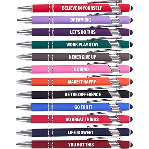 Funny Pens - 12 Pack Fine Point Smooth Writing Pens with Inspirational Tips, Black ...