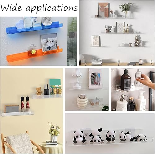Miniatura 5 de CHGCRAFT Paquete de 6 repisas acrílicas de almacenamiento de juegos, repisa invisible transparente montada en la pared con tornillos y enchufes,