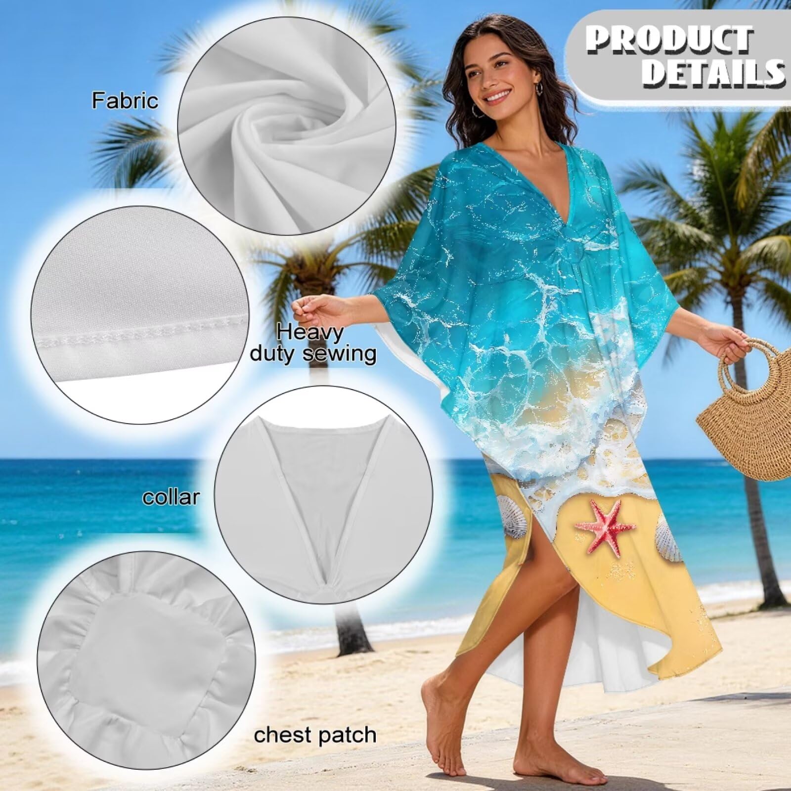 Poceacles Abito caftano taglie forti per donna abito casual estivo 2026 maxi abito hawaiano copricostume da bagno copricostume da bagno