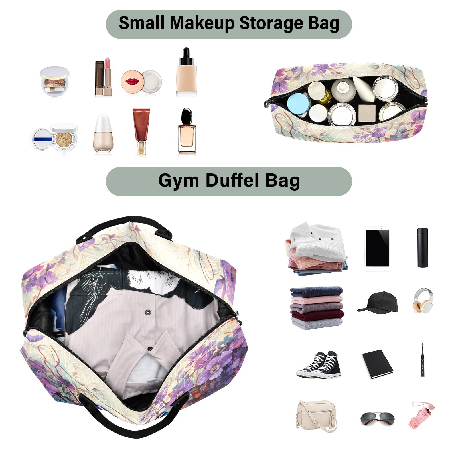 Green Fire Dragon Reisetasche, Reisetasche, Fitnessstudio, Yoga, Handgepäcktasche für Männer und Frauen, Wochenendtasche, Vögel unter der Blume, Einheitsgröße
