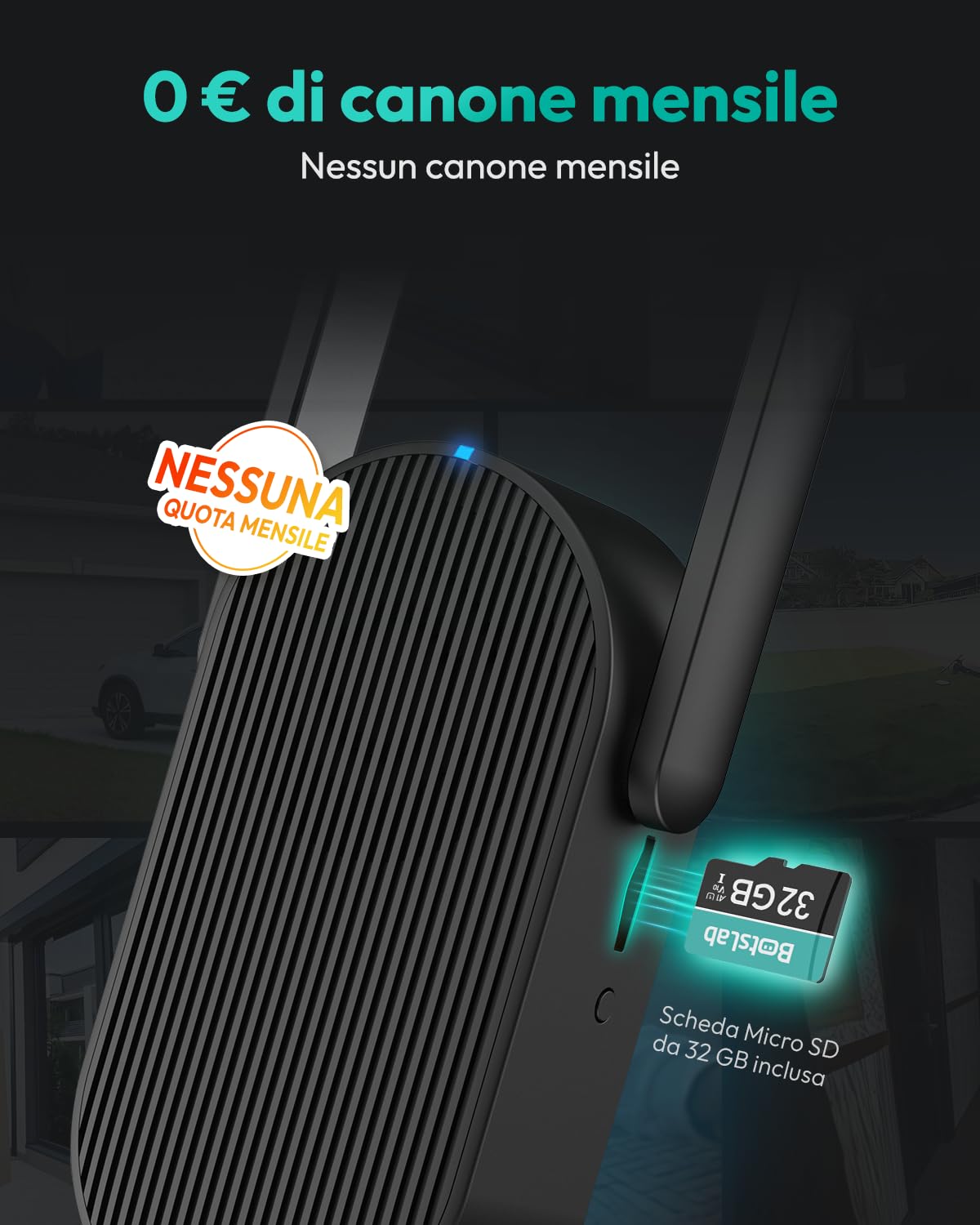 BOTSLAB Videocitofono, 5MP Telecamera WiFi Esterno Senza Fili 180°, Burata Della Batteria di 150 Giorni, Nessun Canone Mensile, Rilevamento umano, Sirena, Audio Bidirezionale, 2,4GHz