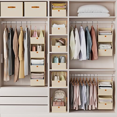 Miniatura 8 de Organizador colgante de armario de 4 niveles, estantes colgantes para ropa, sistema de armario que ahorra espacio, contenedores de almacenamiento de