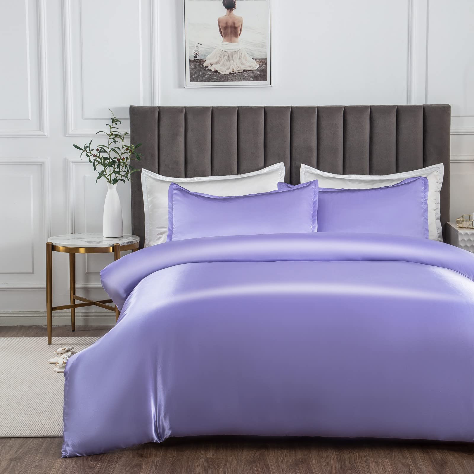 Morbuy Purple Satin Duvet Cover Set King - Silky Bedding Set For Hair And Skin Care, Luxury Silk Feel Aesthetic Bedding With 2 Pillowcases, Durable 105Gsm High-Density Fabric, 220X230cm