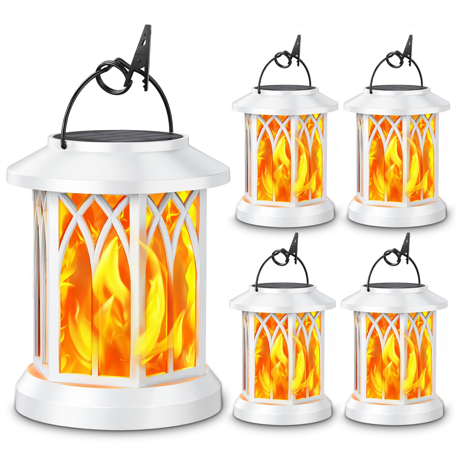 KOOPER 4 Pack Solar Lantern Outdoor Lights, Upgraded Flickering Flame Solar Lanterns Lights Outdoor Waterproof, Hanging Lantern Decorative, Solar Powered Lanterns for Yard Patio Garden Decor (White)