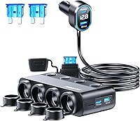 HURMAI 8-in-1 Cigarette Lighter Splitter 264W 4-Port PD 30W QC3.0 USB Car Truck Adapter LED Voltmeter 12V/24V Switches