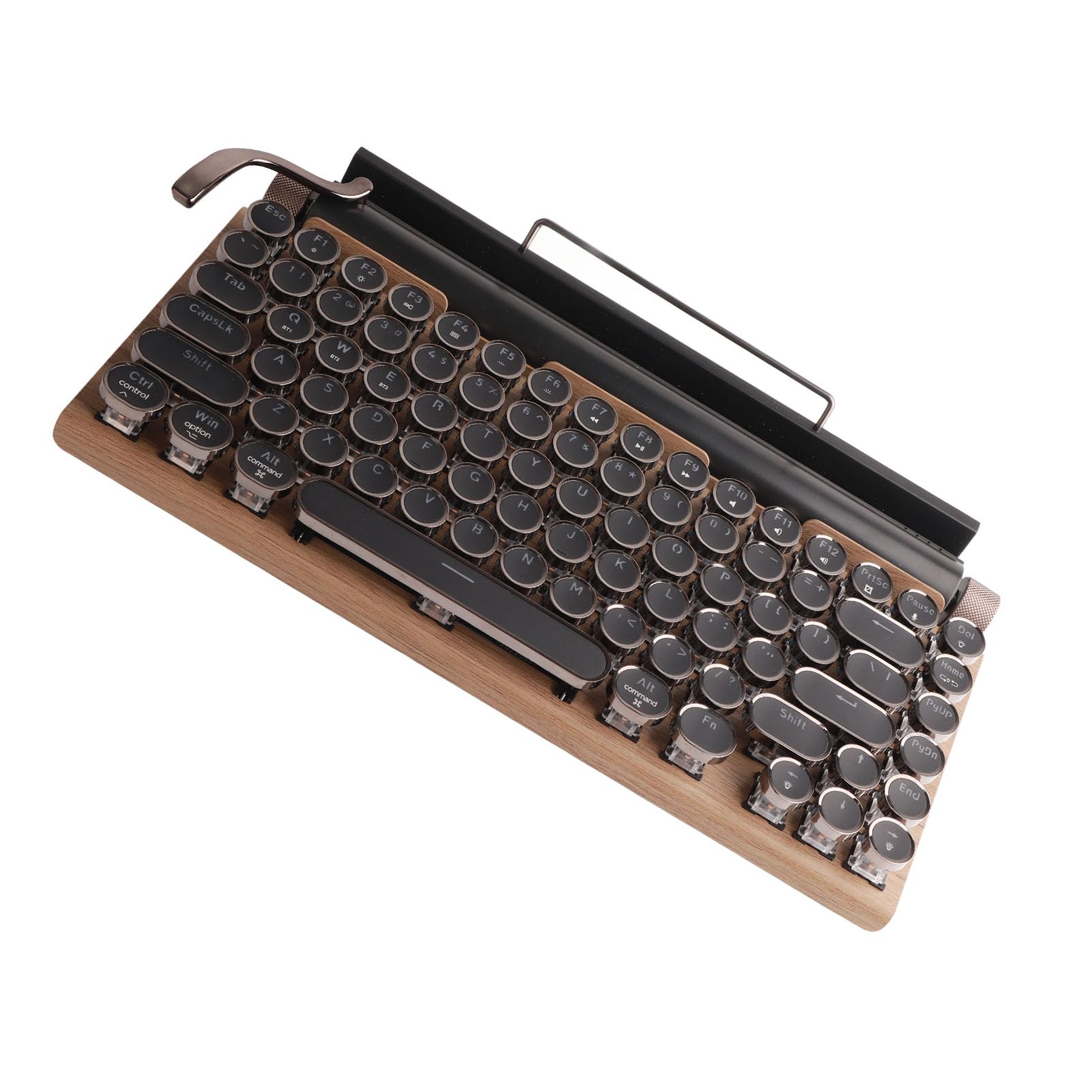 Walmeck Tastiera per Macchina da Scrivere, Tastiera Meccanica Wireless a 83 Tasti con Copritasti Rotondi in Metallo, Compatibile con 10 IOS OS X (Venatura del legno)