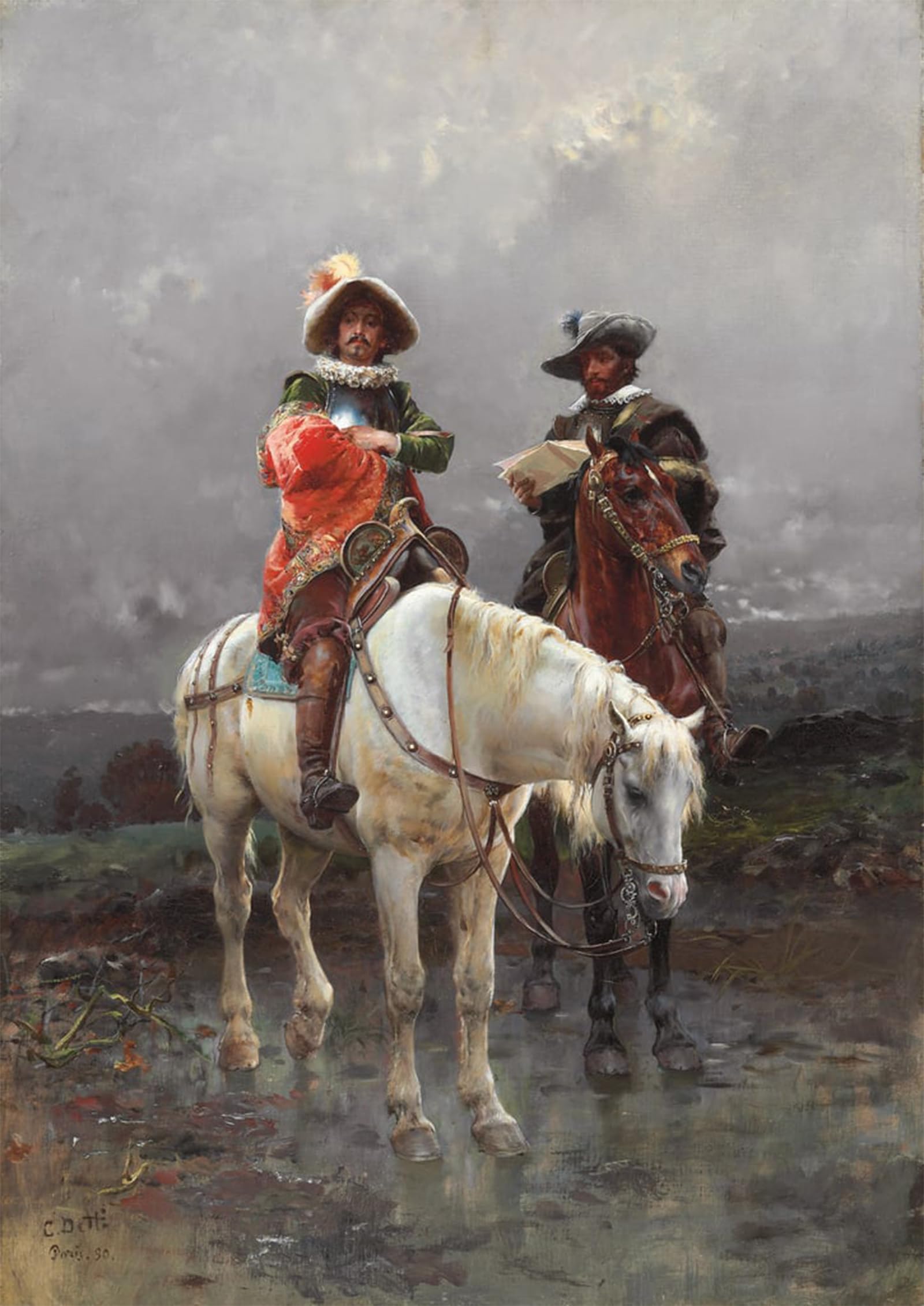POSTERIIk Famous Print Pop Art Wall Art Graffiti a Cavalier on a White Horse by Ceaare Auguste Detti Art Prints for Home Decor 60x90cm
