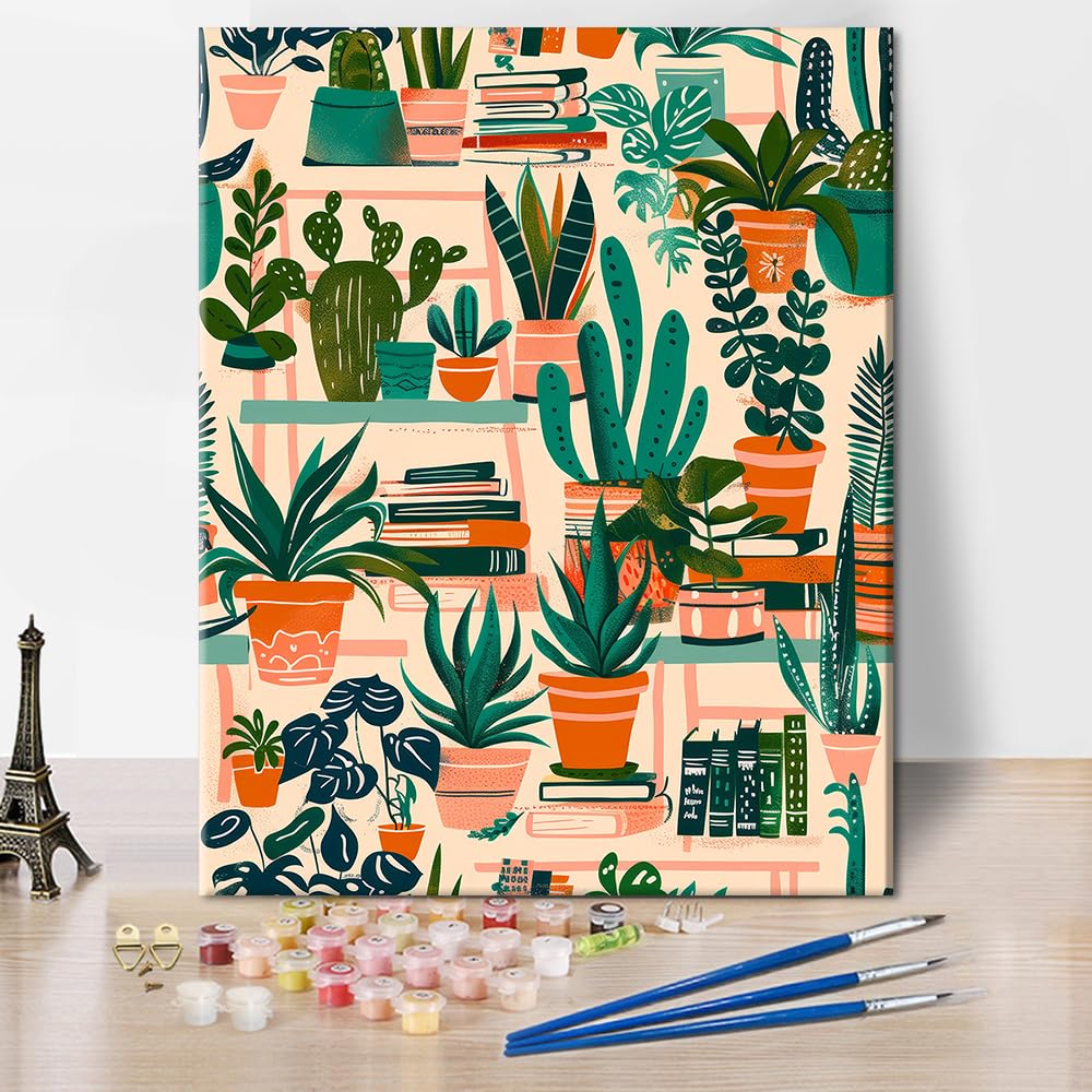 TISHIRON Kit de peinture par numéros pour plantes succulentes pour adultes, kit de peinture par numéros sur toile, fleurs peintes par numéros pour adultes, peinture acrylique, bricolage, artisanat, 40