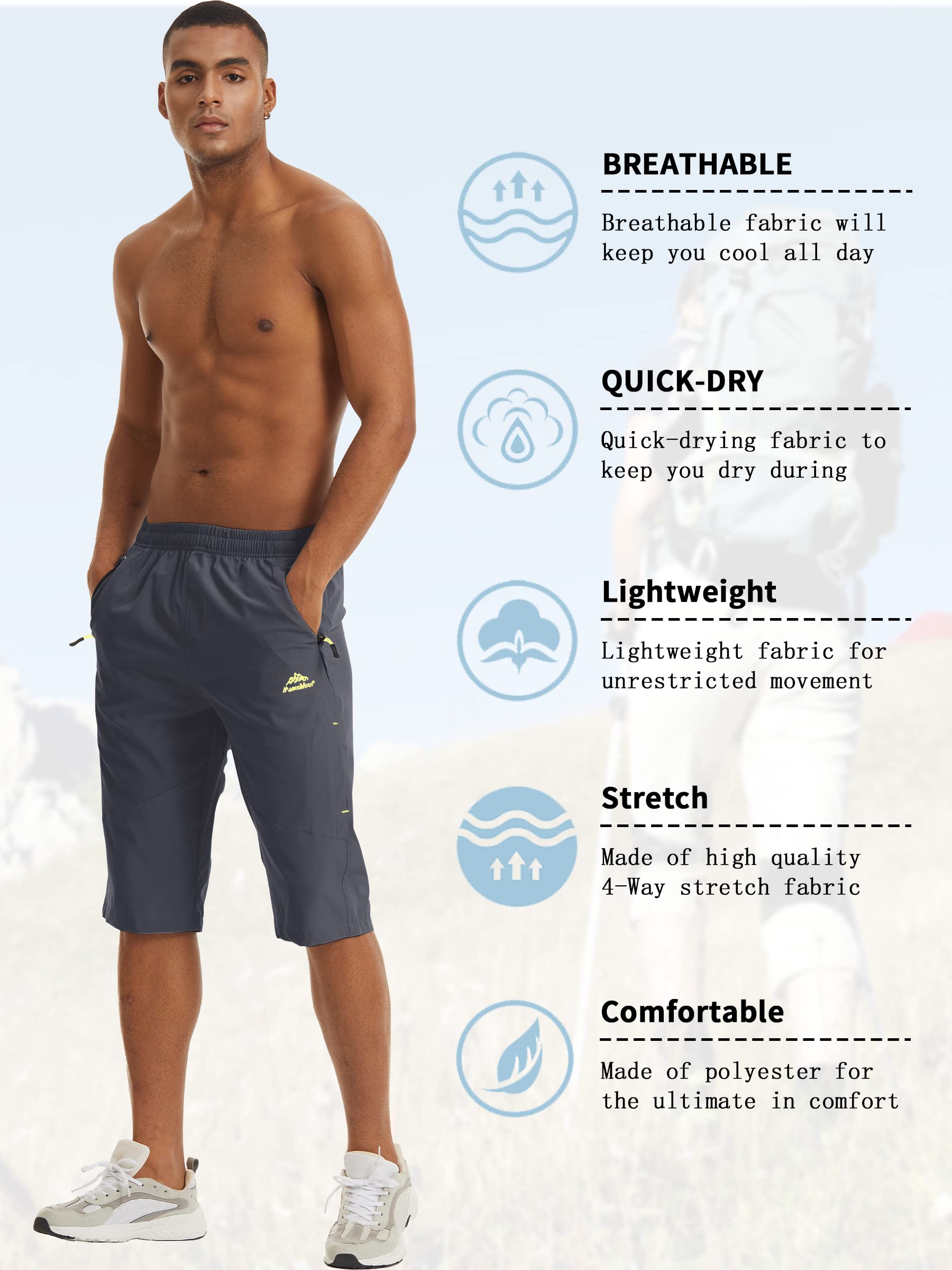 TACVASEN Uomo Pantaloni Sportivi a 3/4 Traspiranti ad Asciugatura Rapida