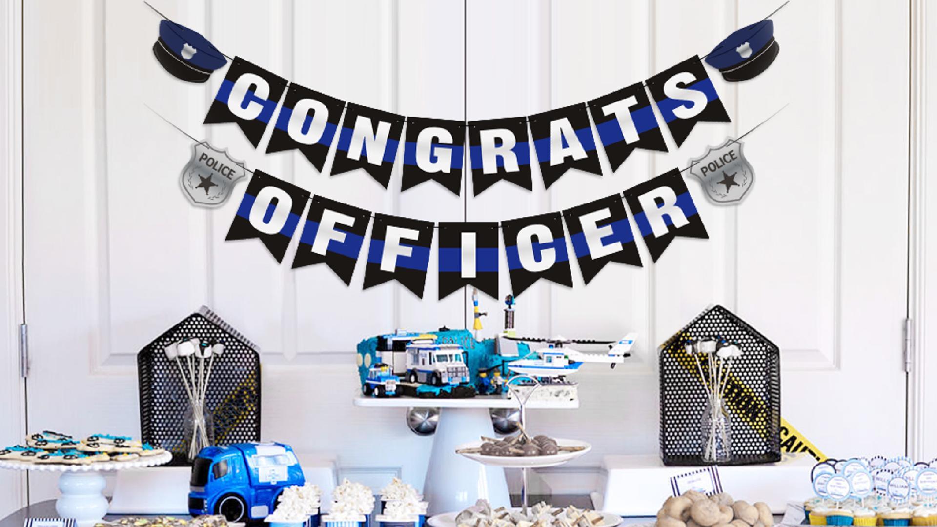 Police Academy Theme Party Decorations Congrats Officer Banner Police