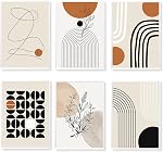 CANIPHA 6 Pcs Minimalist Boho Art Wall Decor, Abstract Boho Canvas Wall Art Geometric Wall Art, Line Art Leaf Wall Decor Exhibition Posters, Modern Paintings Pictures for Living Room Bedroom Gallery