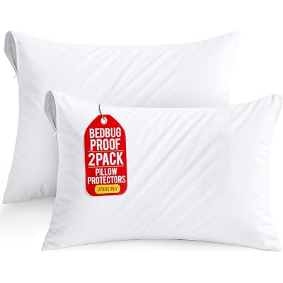 Set of 2 Pillow Protectors with Zipper Queen Size, Bed Bug and Dust Mite Proof Pillow Covers, Ultra Soft Pillow Encasements, Moisture Wicking and Waterproof Pillow Cases by Utopia Bedding (White)