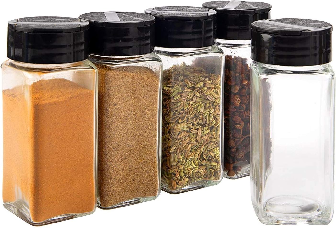 Vasukie Salt & Pepper Square Glass Spice Jar with Black Sifter Two Sided Sifter Cap,Masala jar Spice Container (Each Bottle 120ml) (4 Piece)