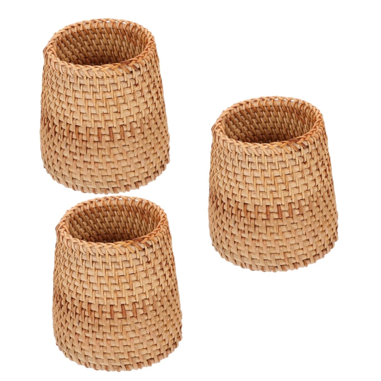 STOBOK 3piezas Cesta De Almacenamiento De Ratán Mano Para Escritorio Organizador De Utensilios y Material De Oficina Decoración Boho Para Hogar y Oficina