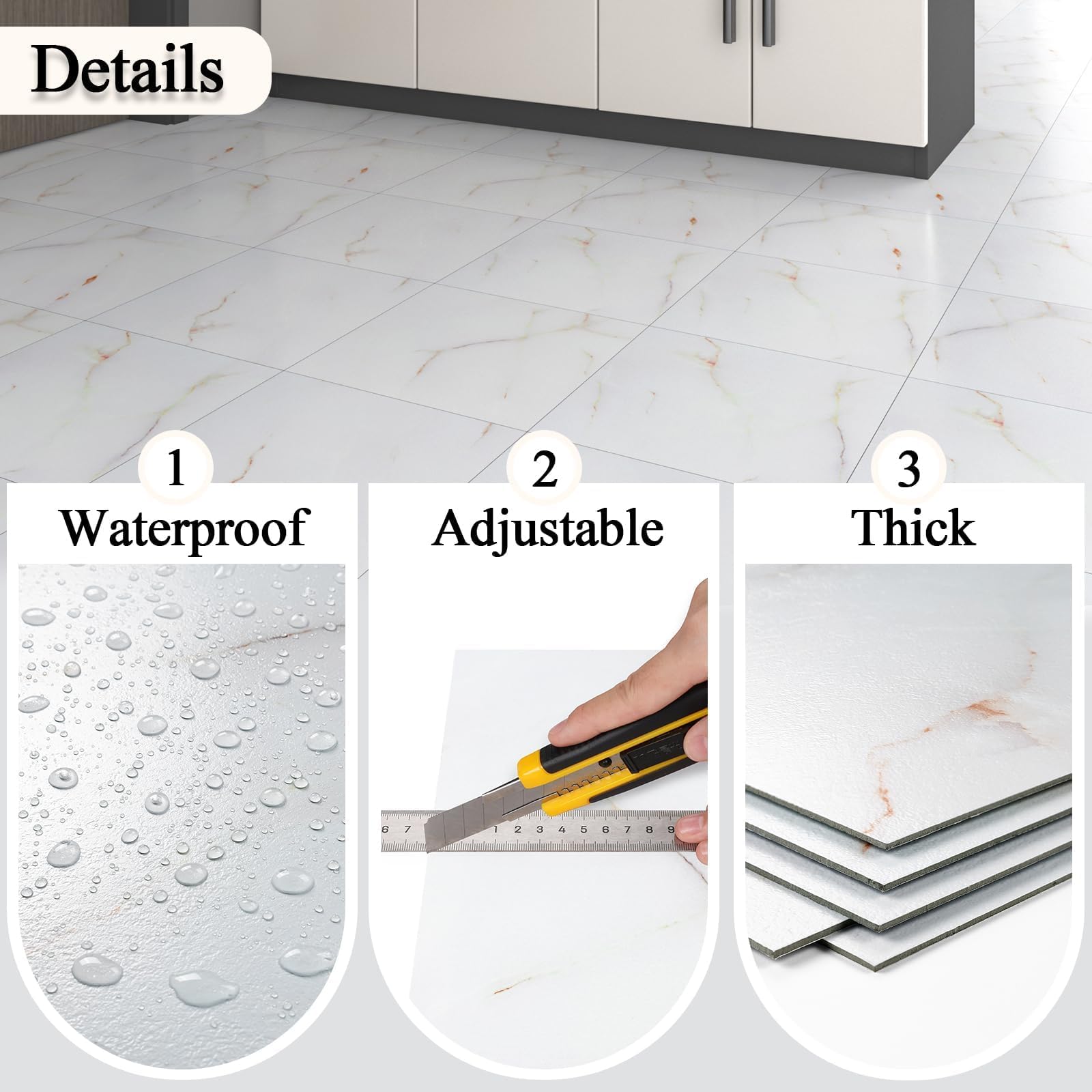 LaCheery 36 Piezas Vinilo Suelo Marmol Baldosas Adhesivas Suelo Vinilo Autoadhesivo Blanco Baño Impermeable 30cm x 30cm Suelos de Vinilos Adhesivos para Suelos Cocina Cobertura 3.24㎡ Antideslizante