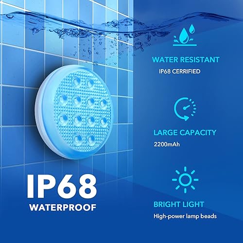 Miniatura 4 de Geekman Luces LED subacuáticas recargables con control remoto, IP68 impermeables 16 colores luces ambientales de piscina, alimentación USB-C con