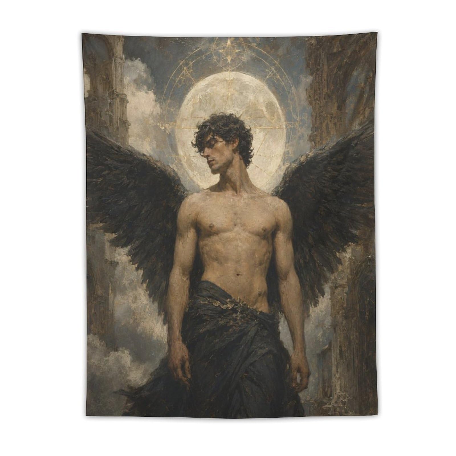 H3B8U2Y5 Dark Angel Lucifer Wall Tapestry, Fantasy Illustration Style