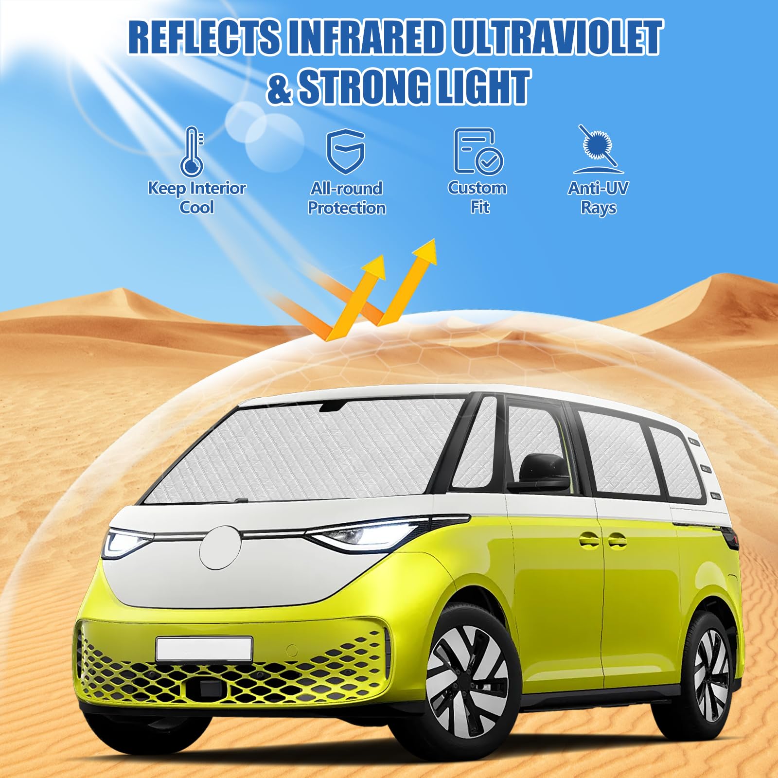 Pare Soleil Voiture Interieur pour VW ID Buzz 2022-2025, Pare Soleil Voiture Pare Brise Avant Pliable pour Intimité et Régulation Thermique en Camping-Car